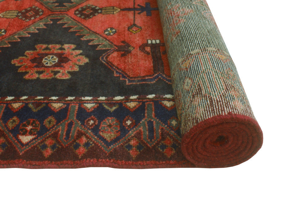 Fine Vintage Distressed Sanaz Red/Charcoal Runner, 3'4 x 9'8