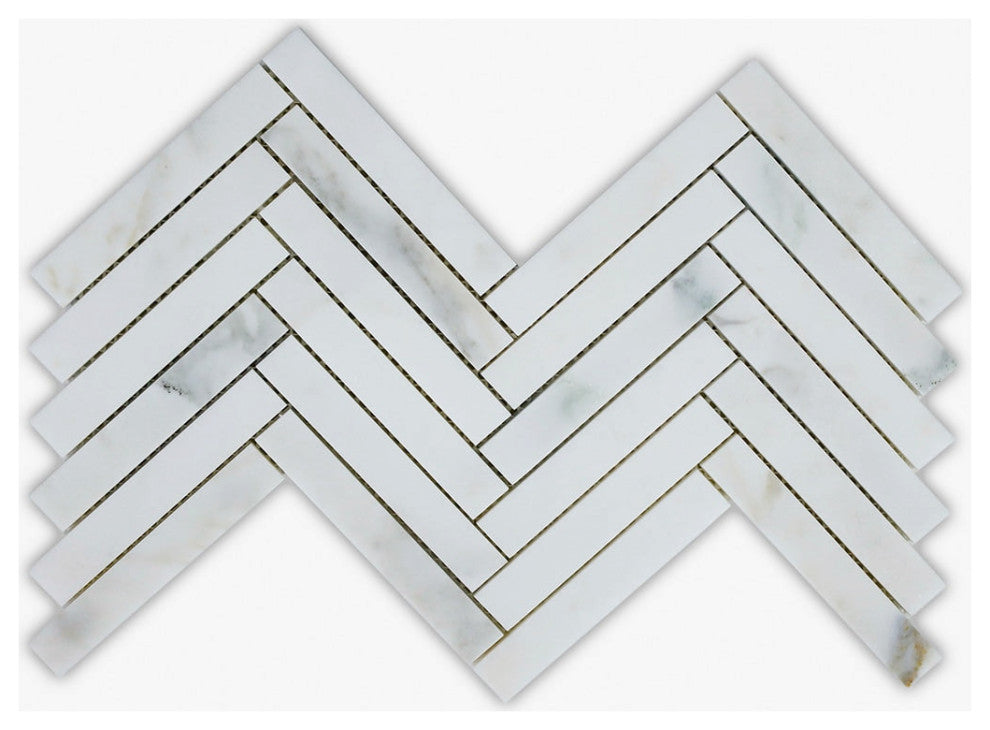 Calacatta Polished 1x6 Herringbone Marble Mosaic