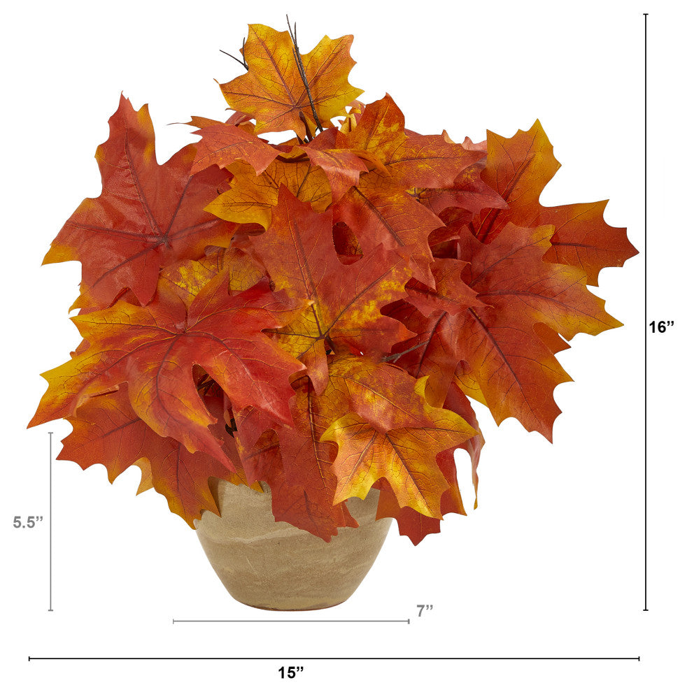 16" Autumn Maple Leaf Artificial Plant, Decorative Planter