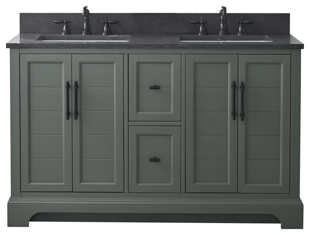 Vanity Art Bathroom Vanity With Sink & Top, Vintage Green, 54" (Double Sink), Black Stone