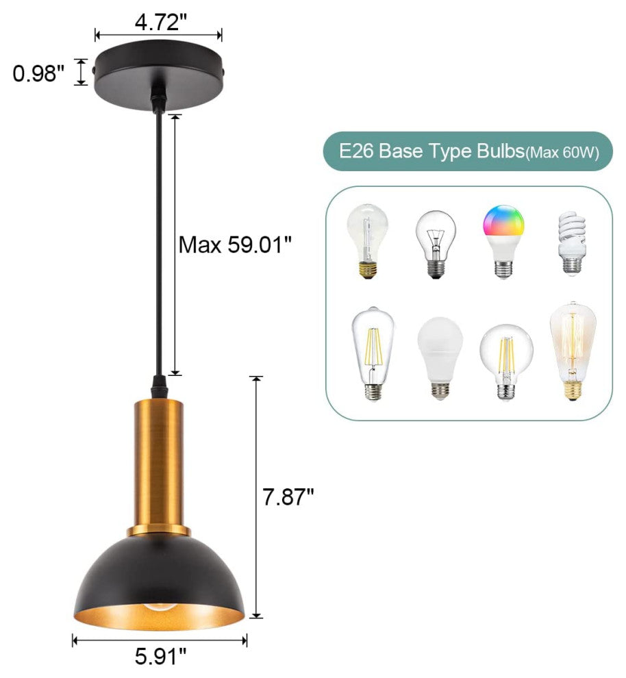 Vintage Industrial Pendant Light Black Gold Hanging Light