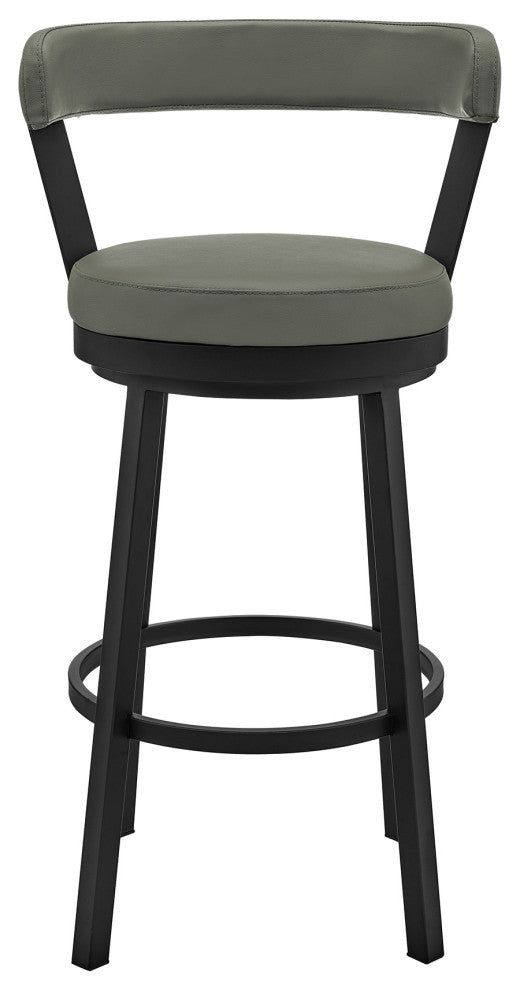 Bryant 30" Bar Height Swivel Bar Stool, Black Finish and Gray Faux Leather