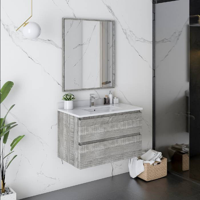 Fresca Formosa Modern 30" Ash Wall Hung Single Sink Vanity Set, Faucet Fft9151bn