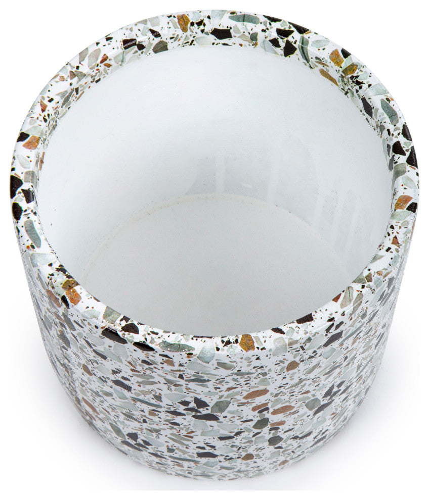 Decorative Terrazzo Concrete Round Planter, 6.7 x 6 in., White