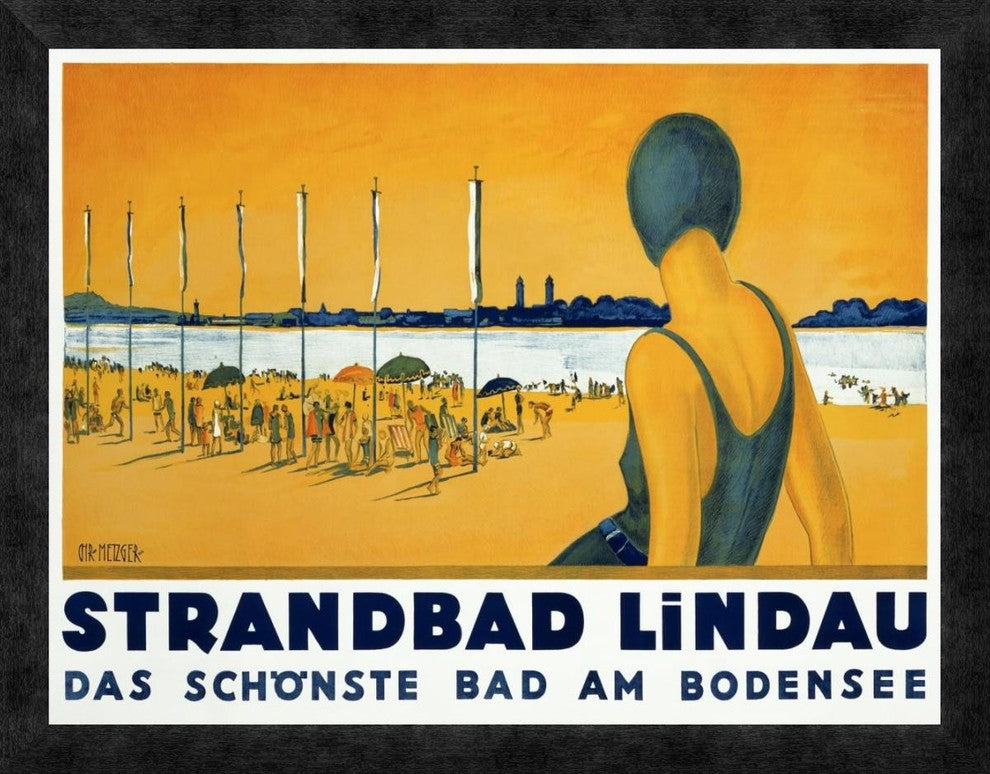 "Strandbad Lindau" Framed Canvas Giclee by Charles Metzger, 24"x19"