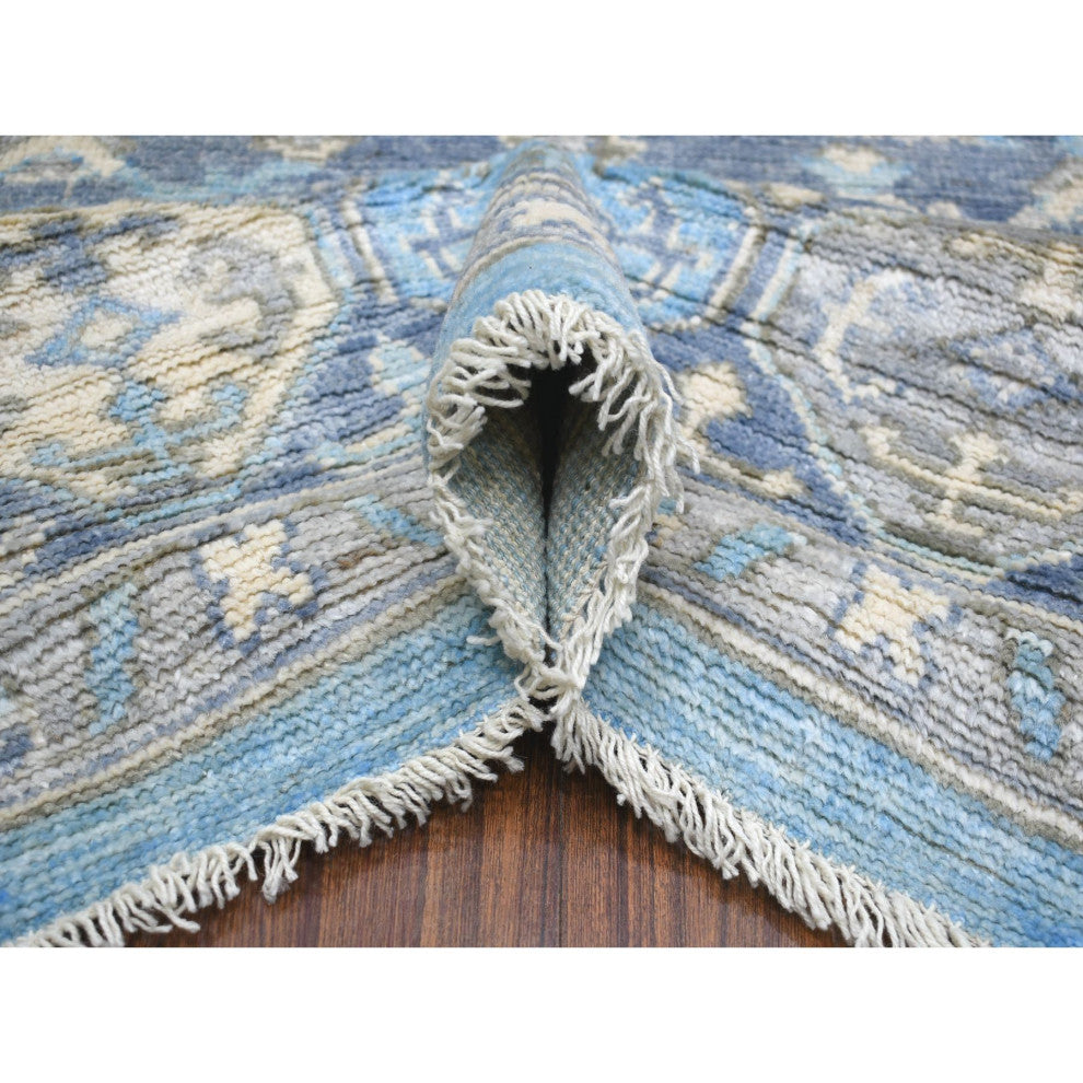 Light Blue, Hand Knotted Anatolian Village Inspired Wool Rug, 8'0"x9'6"