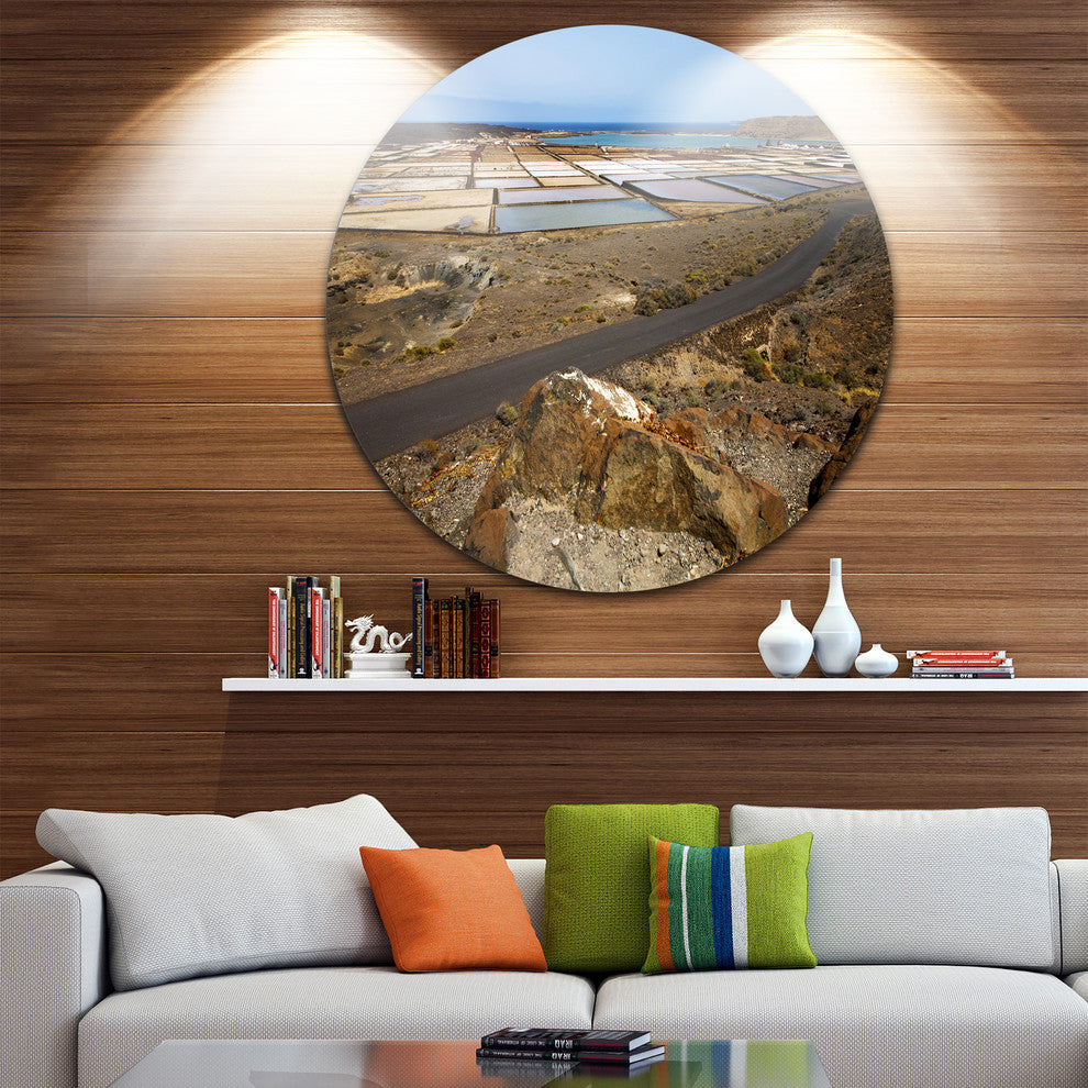 Salt In Lanzarote Spain Musk Pond, Seascape Disc Metal Artwork, 11"