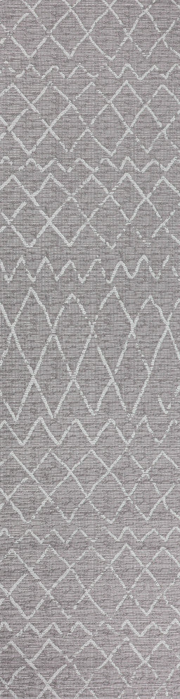 Madaba Moroccan Trellis Indoor/Outdoor Gray/Cream 2 ft. x 10 ft. Runner Rug