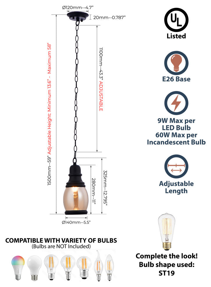 Lazzur Alagnon 1 Light 5" Matte Black Pendant