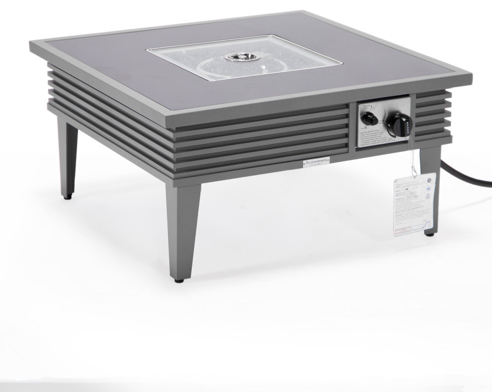 Leisuremod Walbrooke Patio Square Fire Pit Table With Aluminum Slats Frame, Gray