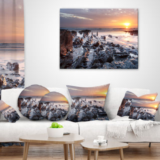 Sunset at Woolacombe Bay Devon UK Seashore Throw Pillow, 16"x16"