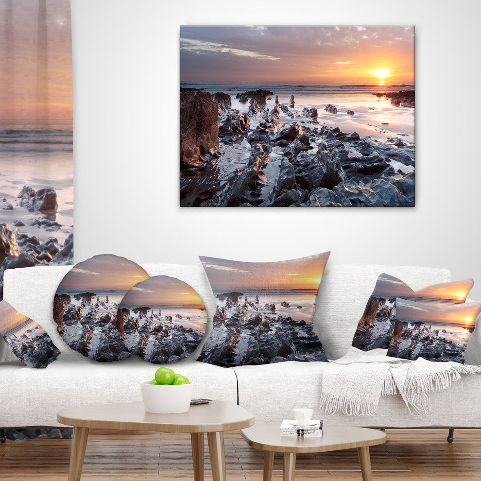 Sunset at Woolacombe Bay Devon UK Seashore Throw Pillow, 16"x16"