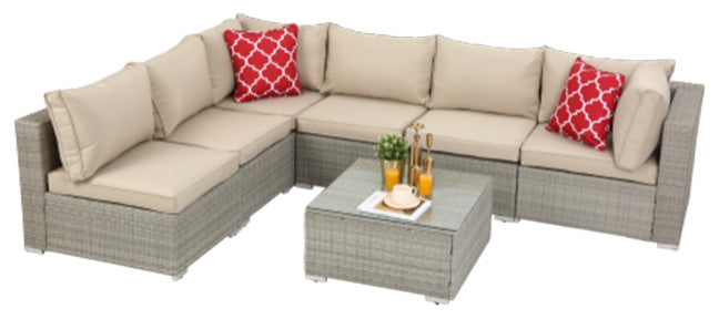 7 Piece Outdoor Garden Furniture Set Rattan Wicker Sectional Sofa Set