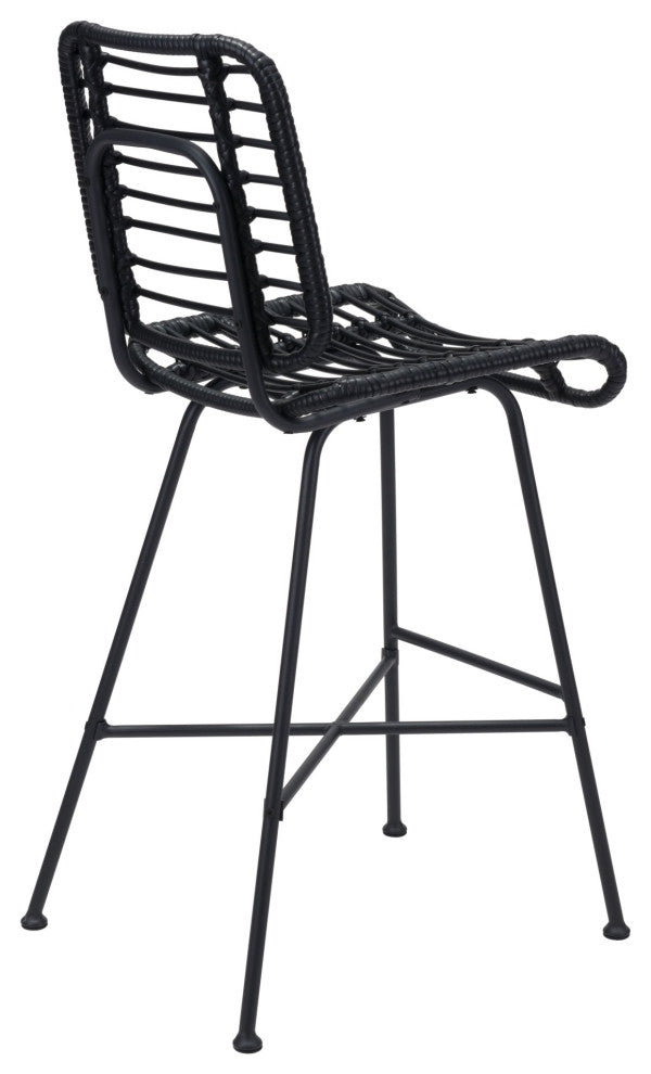 Bar Stool Chair Barstool, Set of 2, Steel Metal, Black, Outdoor Patio Balcony