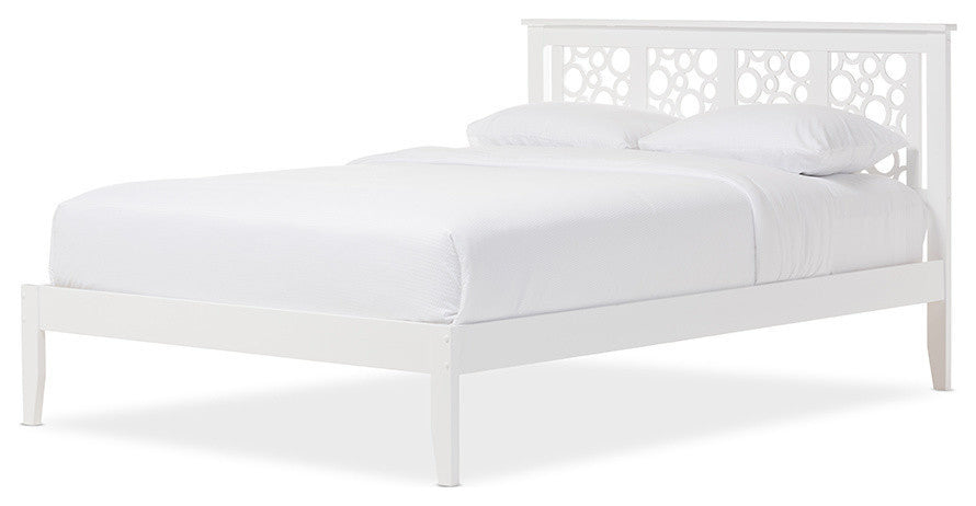 Celine Geometric Pattern White Solid Wood Platform Bed, Queen