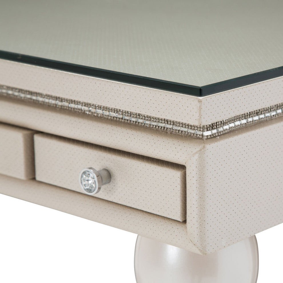 Glimmering Heights Writing Desk with Glass Top - Ivory