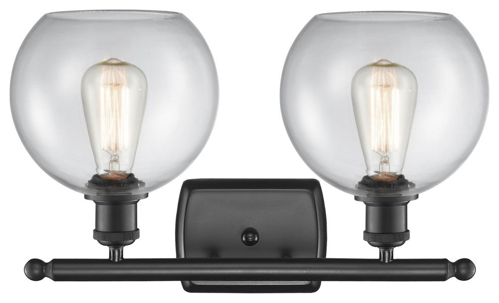 Ballston Athens 8" - 2 Light 18" Bath Vanity Light, Matte Black, Clear