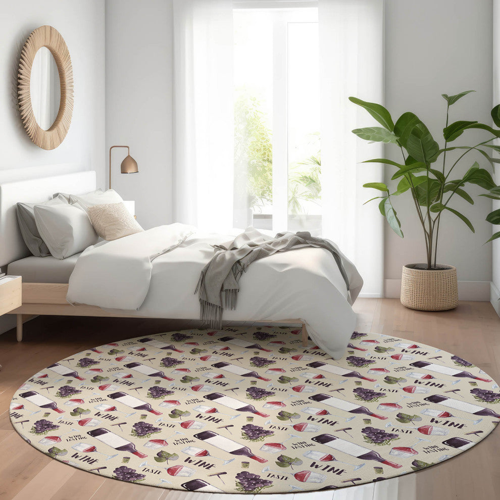 Indoor/Outdoor Kendall KE14 Putty Machine Washable 8' x 8' Round Rug