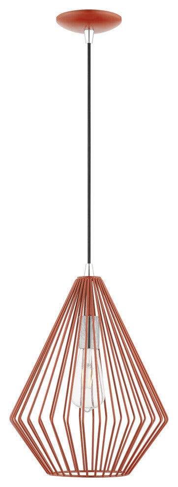 Linz 1 Light Shiny Red With Polished Chrome Accents Pendant