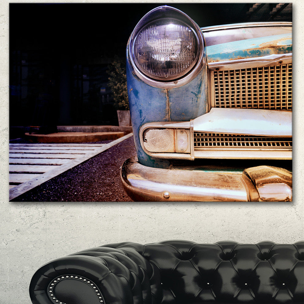 Front Headlight Of Vintage Car, Cars Canvas Art Print, 60"x28"