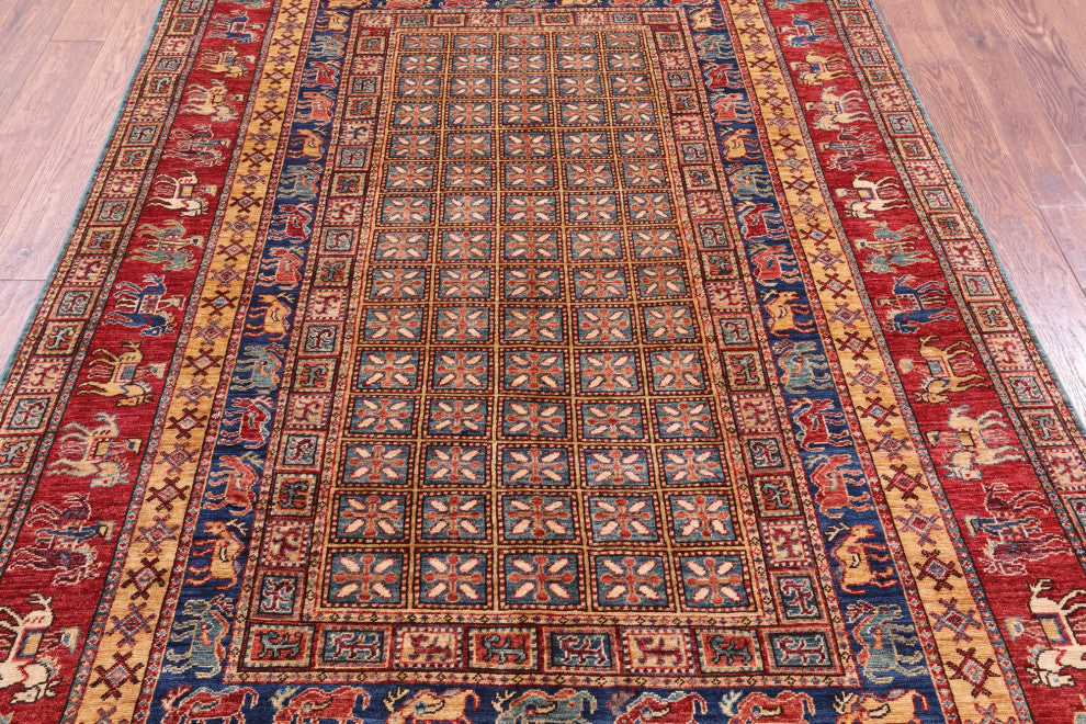 Handmade Antiqued Pazyryk Historical Design Wool Rug 5' 10" X 8' 8" Q10708
