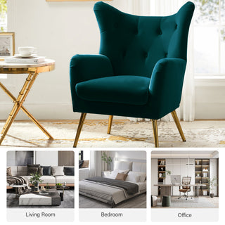 Tufted Accent Chair With Golden Legs, Teal