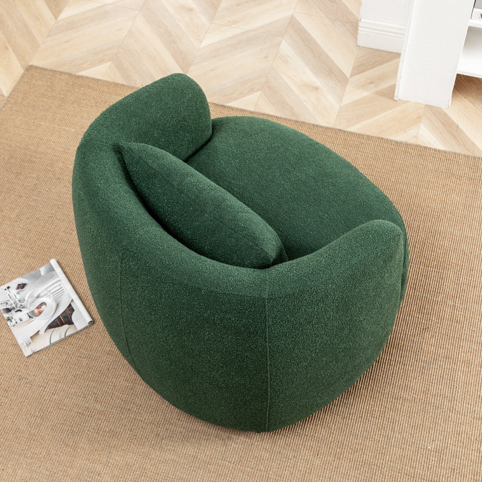 34" Wide Boucle Upholstered Swivel Armchair, Green