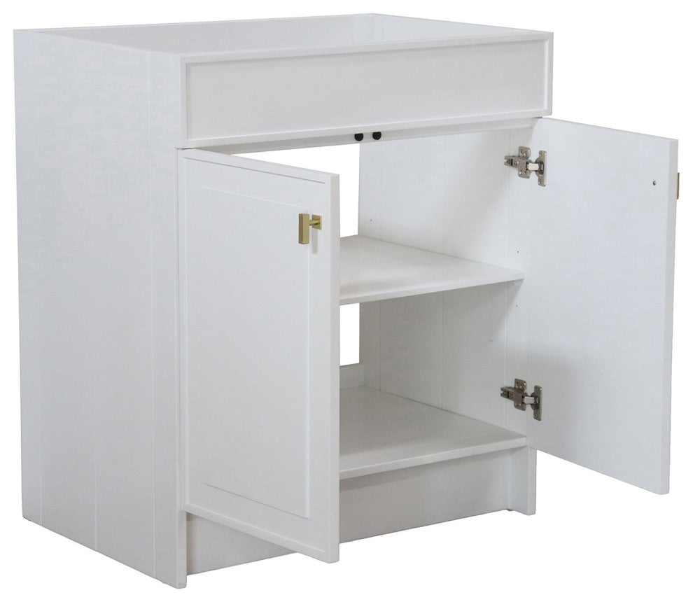 SmartFold 30" Single Sink Vanity Cabinet, White Finish, Gold Hardware