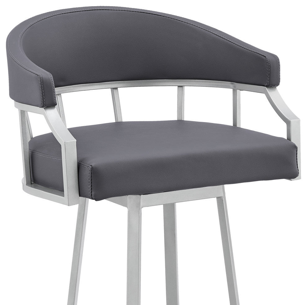 Palmdale Swivel Faux Leather Stool, Silver/Slate Gray, 30" Counter Height
