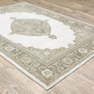 Adeline Distressed Medallion Beige and Ivory Area Rug, 6'7"x9'6"