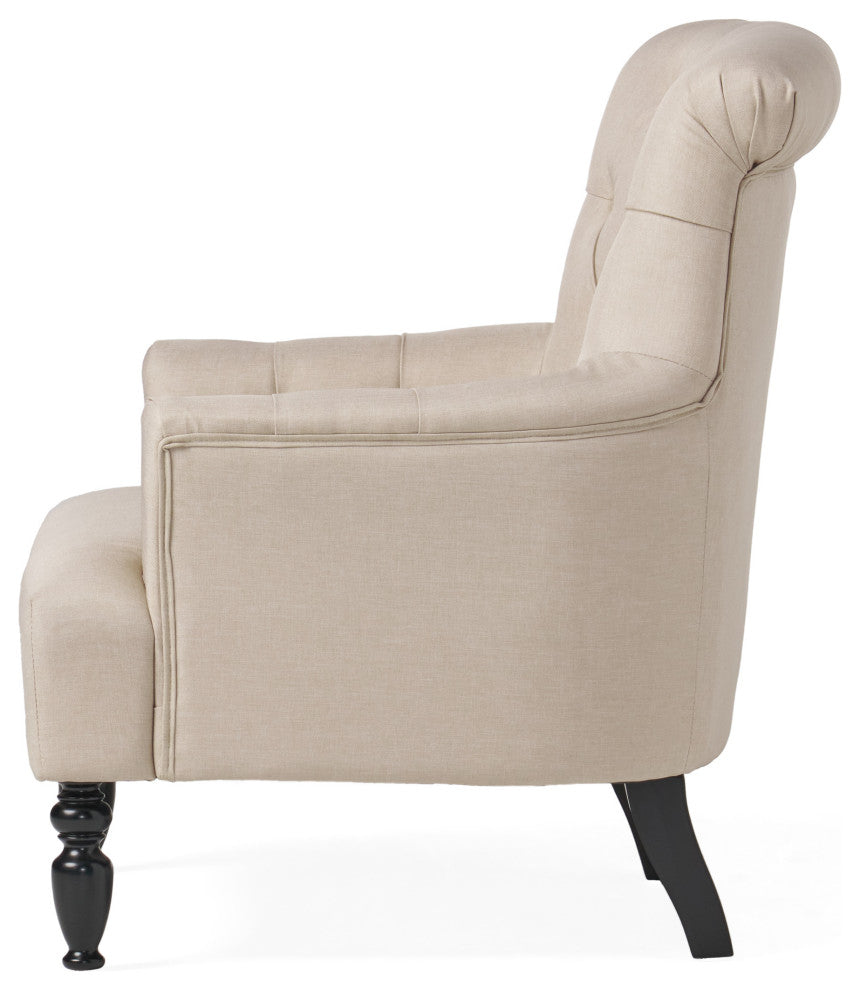GDF Studio Byrnes Contemporary Button-Tufted Fabric Club Chair With Rolled Backr