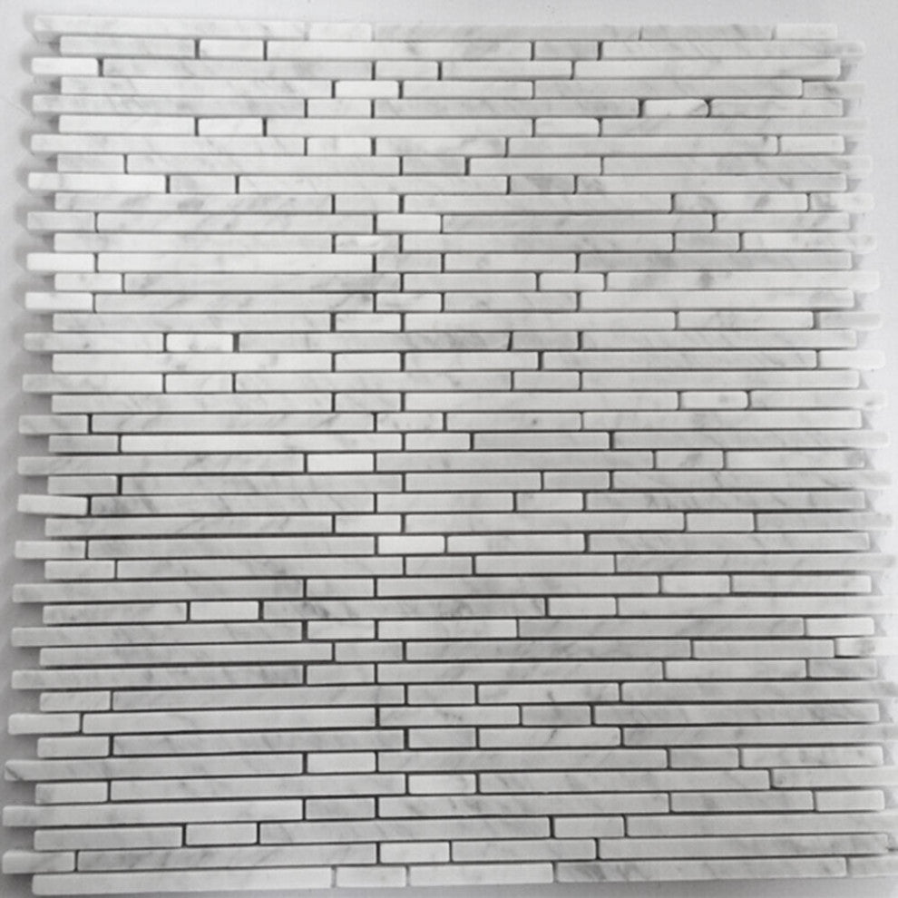 Carrara Marble Bamboo Random Strip Tile Heavy Rain Mosaic Honed Venato, 1 sheet