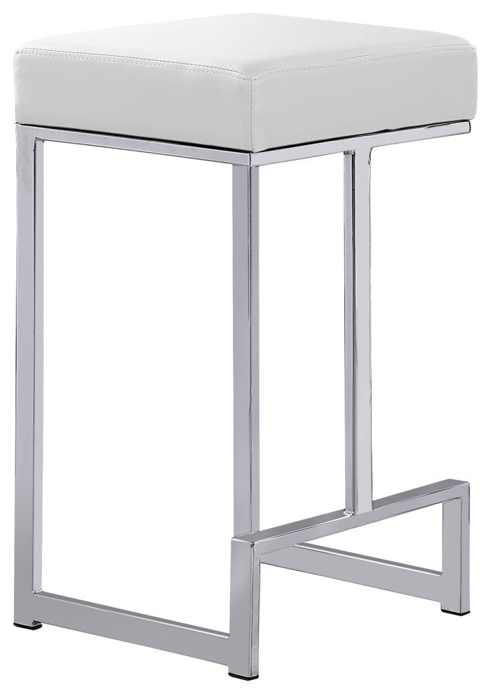 Jakob Backless 25" Counter Height Stool, Stainless Steel, Set of 2, White