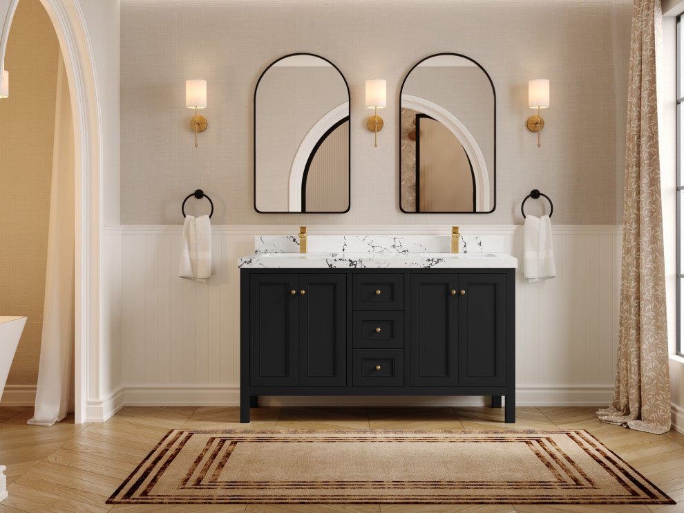 Nashville 60" Double Bathroom Vanity, Black 2" Viola Night