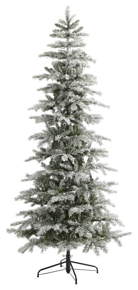 7.5' Slim Flocked Nova Scotia Spruce Faux Xmas Tree W/Lights & Bendable Branches