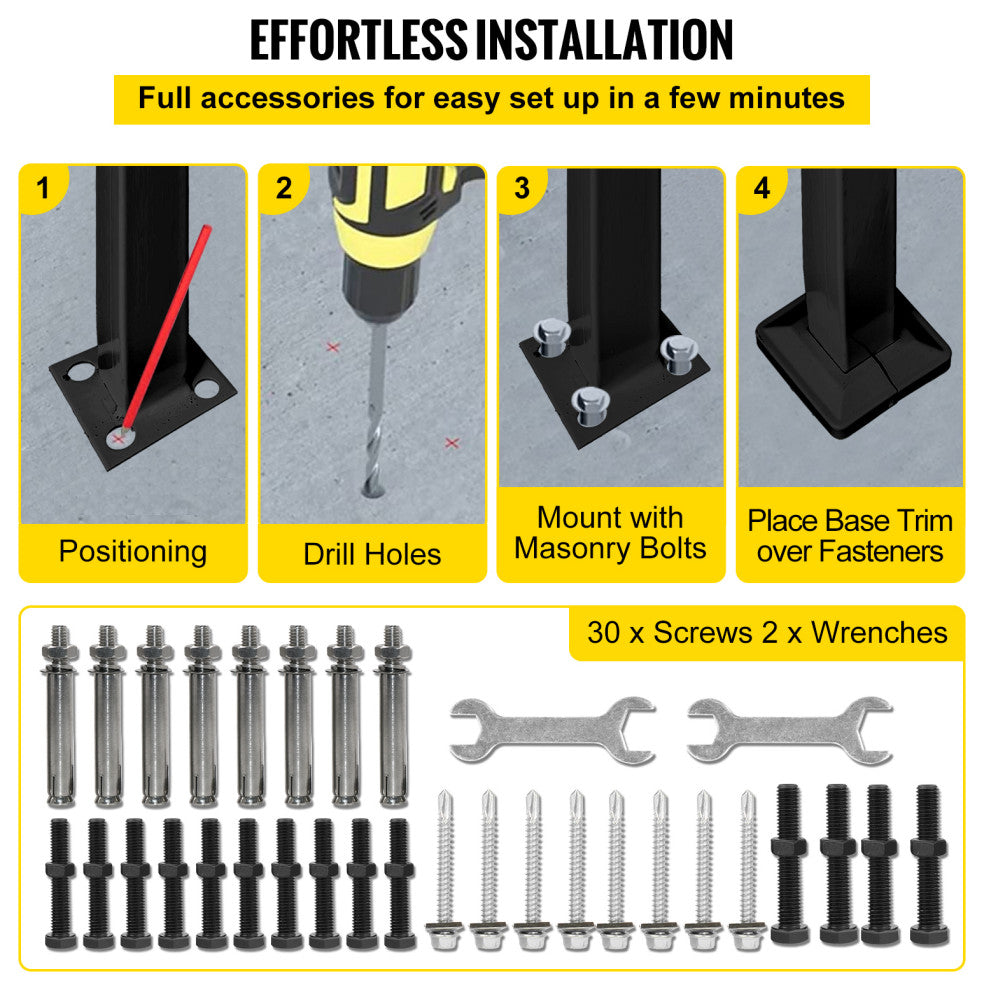 Wrought Iron Handrail Outdoor Stair Rail with Installation Kit, Black, Fit 2-3 Steps
