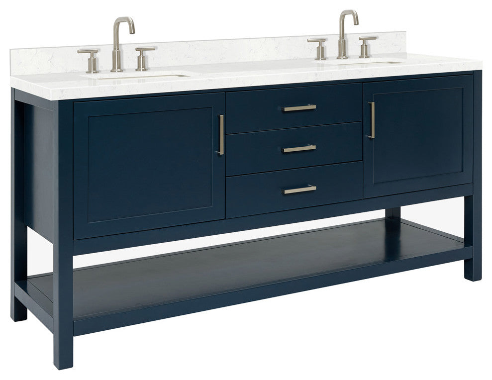 Ariel Bayhill 72" Double Rectangle Sink Bathroom Vanity, Carrara Quartz
