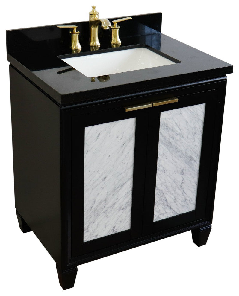 31" Single Sink Vanity, Black Finish With Black Galaxy Granite