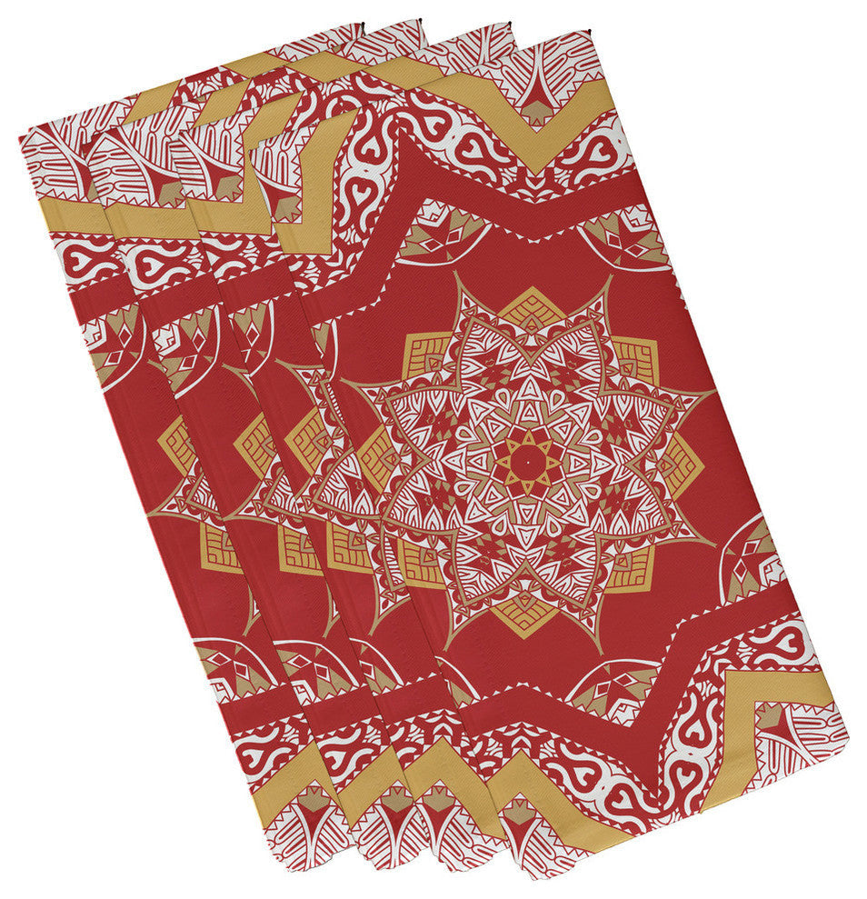 Shawl, Geometric Print Napkin, Coral, Set of 4
