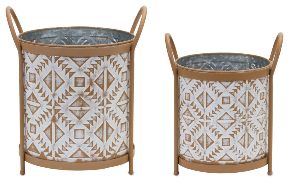 Footed Metal Aztec Planter, 3-Piece Set