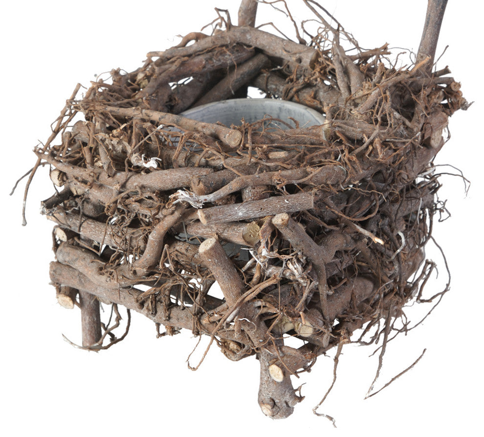 Benzara BM200899 Nature Inspired Wooden Nest Planter With Clay Pot, Gray/Brown