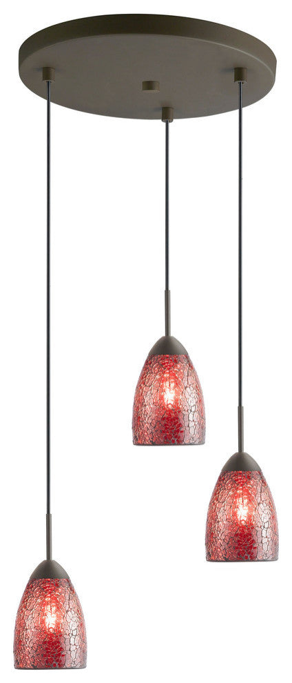 Venezia Mini Pendant, Bronze, Mosaic Red, 3-Light, 11"D
