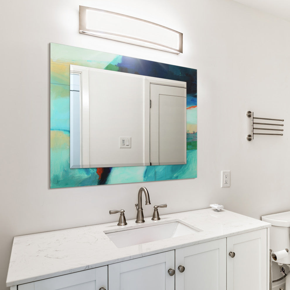 "Sky"Beveled Mirror on Printed Abstarct Tempered Art Glass, 40x30"
