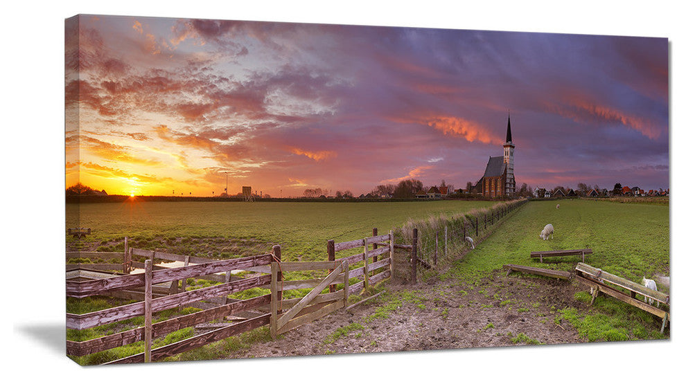 Church of Den Hoorn on Texel Island, Landscape Canvas Art Print, 60"x28"