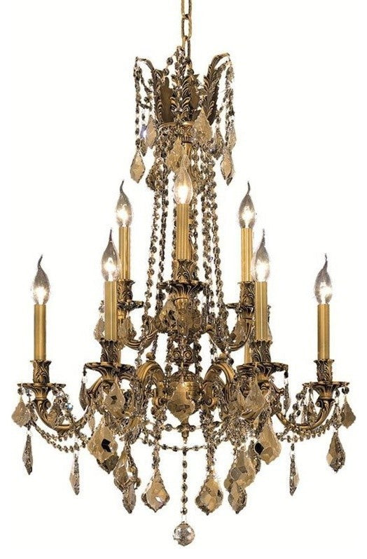 Elegant Rosalia Dining Room Light, French Gold Finish With Royal Cut Crystal