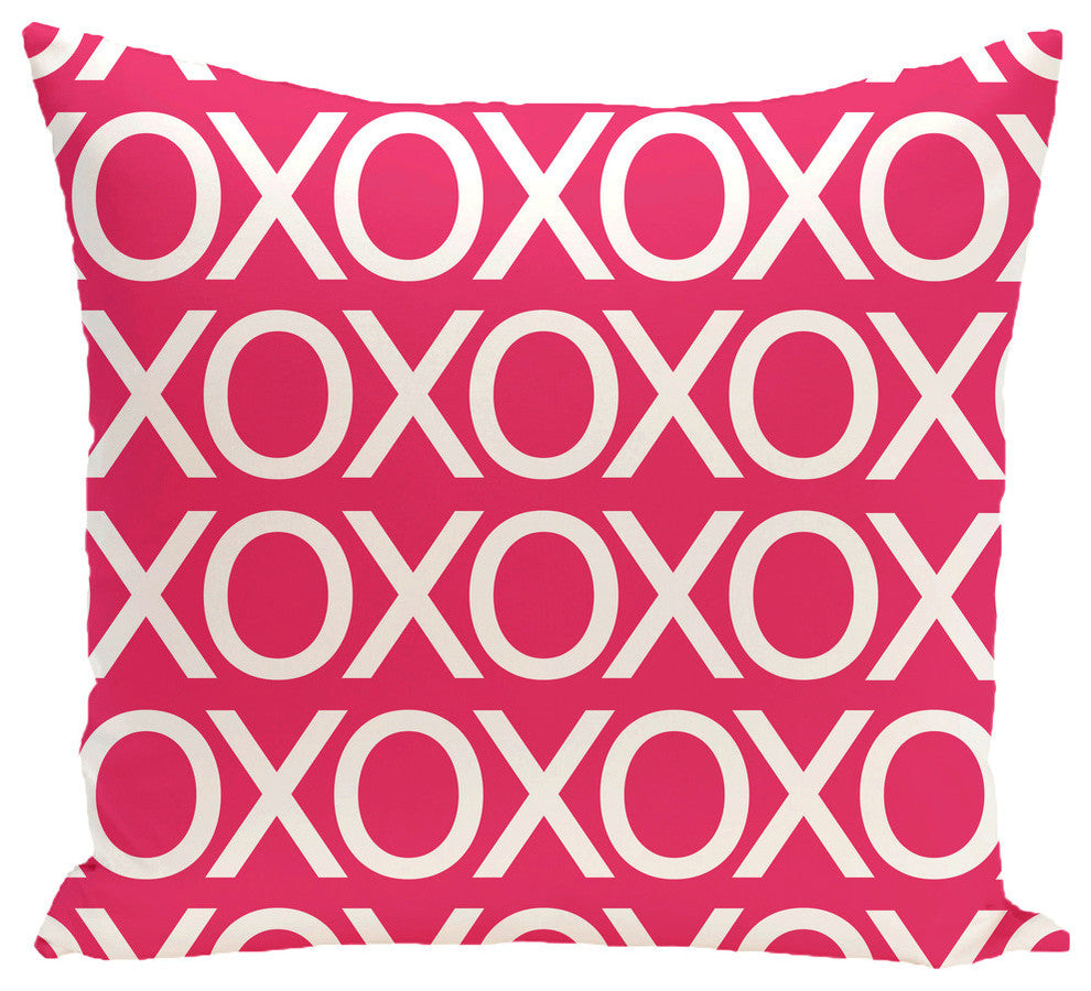 Valentine Print Outdoor Pillow, Fuschia, 18"x18"