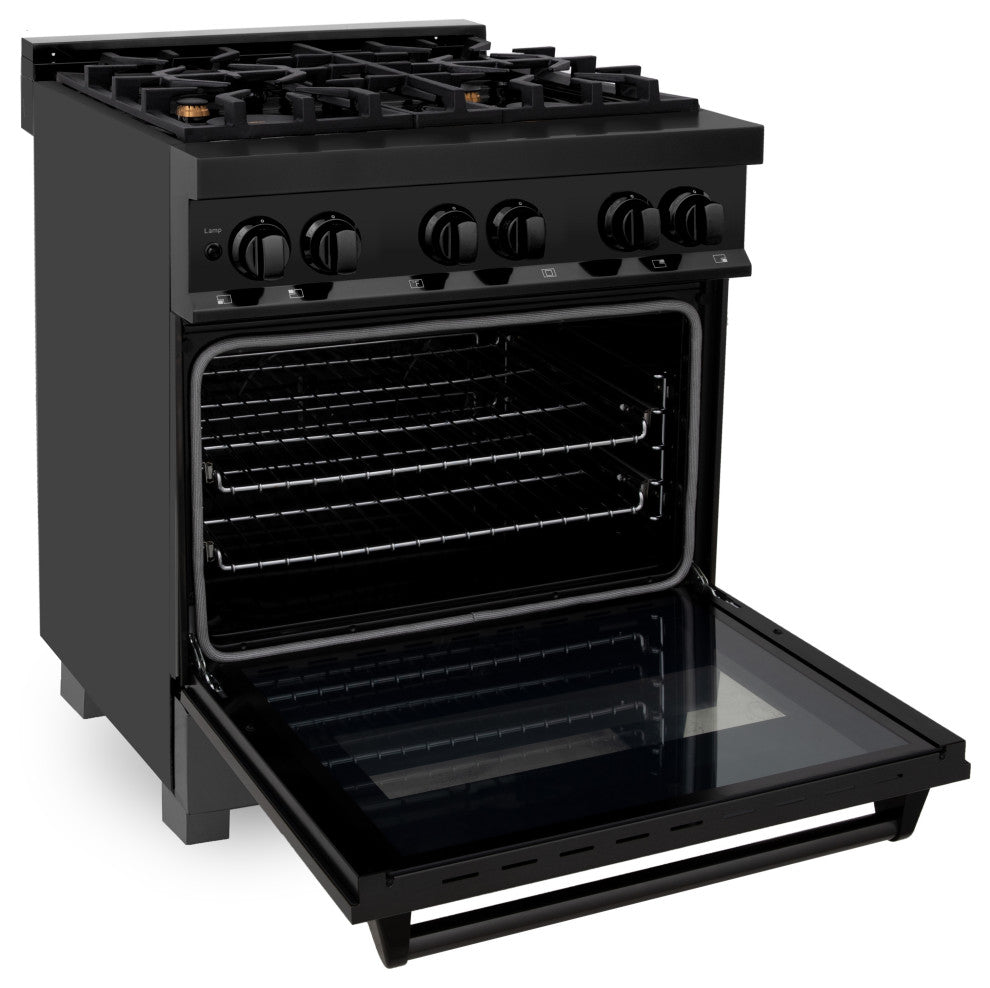 ZLINE 30" Dual Fuel Range, Black Stainless Steel With Brass Burners RAB-BR-30