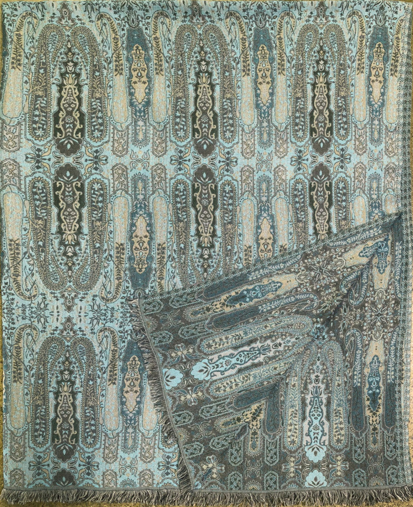 Woven Cotton Paisley Throw, Aqua
