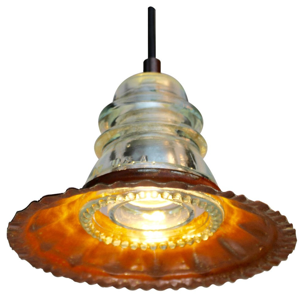 Insulator Light Pendant Fluted Metal Hood, LED 120V 6W 500 Lumen