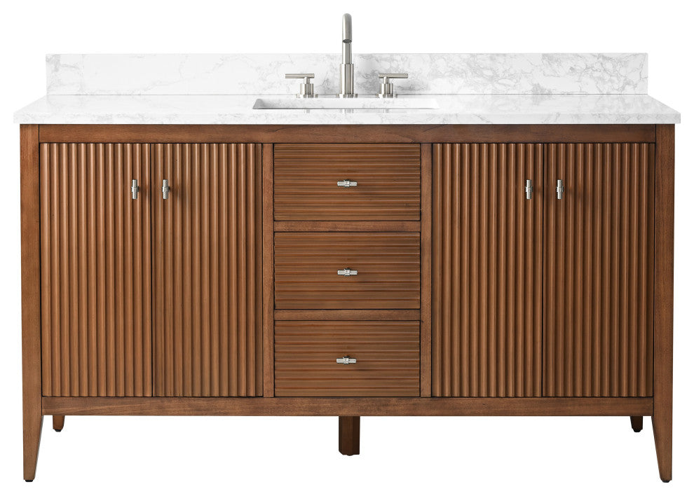Vanity Art Freestanding Vanity, Walnut, 60", Single Sink, Brushed Nickel
